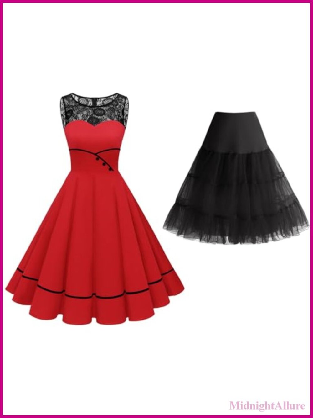 1950s Vintage Party Swing Dress with Petticoat Underskirt